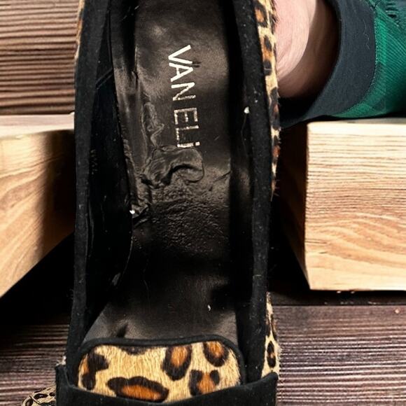 Vaneli Womens 7.5 Calf Fur Leopard Print Oxford Heels Shoes new pumps dress work - Picture 7 of 8